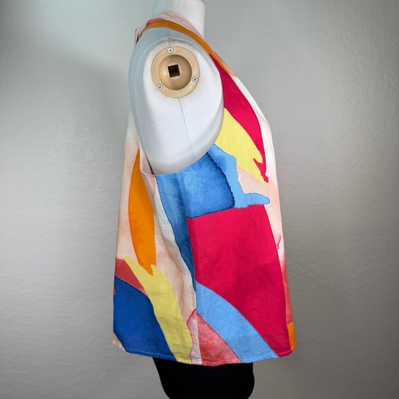 NEW NWT Banana Republic Brush Stroke Linen Blend Sleeveless Top Blouse LARGE - Picture 5 of 16